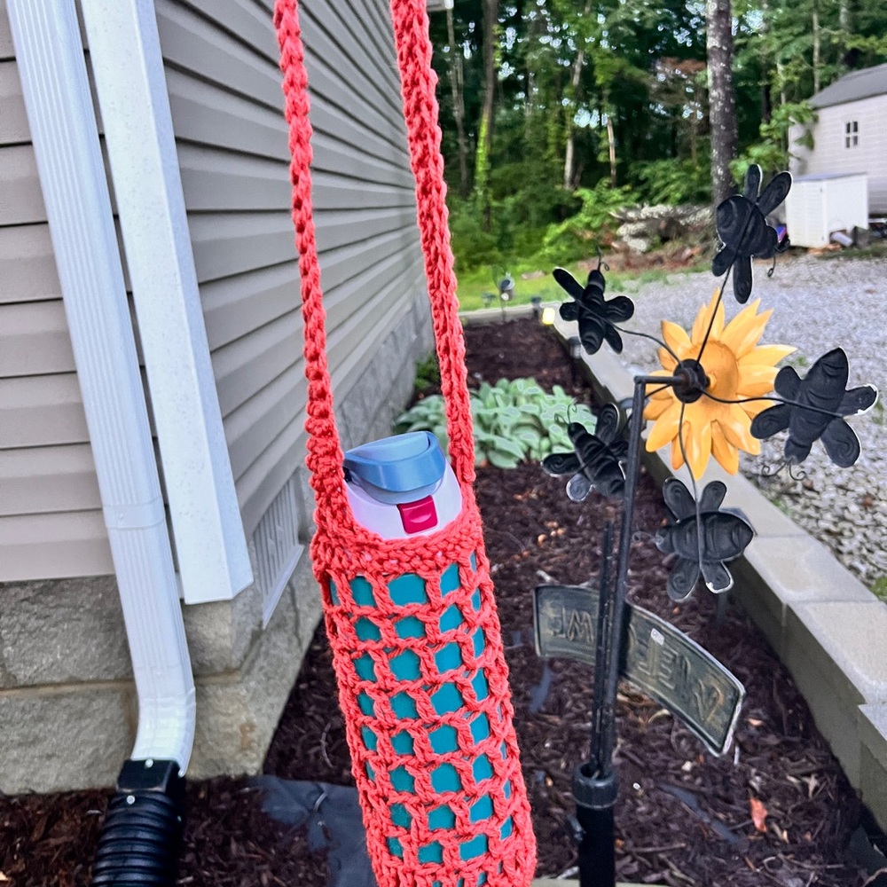 Handmade Crochet Water Bottle Holder in Coral